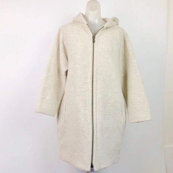 ATM mohair blend Cocoon Hooded front zip ivory Coat size Small - Picture 2 of 6